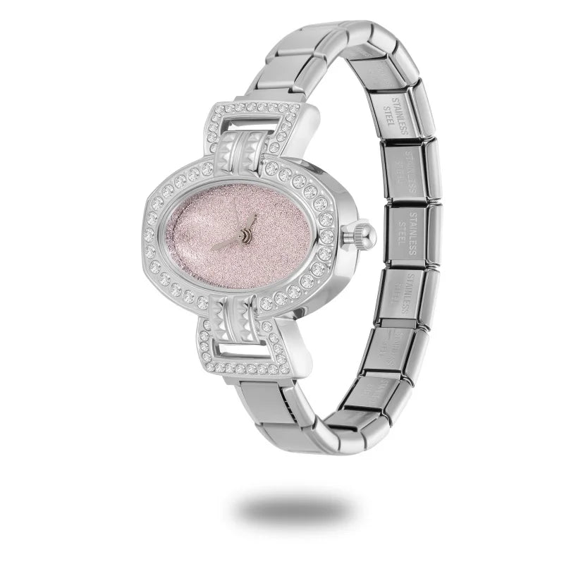 Women's Men's DIY Width Italian Elastic Charm Stainless Oval Watch