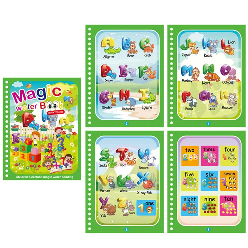 Children Magical Book with Pen Water Drawing Montessori Toys Reusable Coloring Book Magic Water Drawing Book Early Education Toy Qme Letters