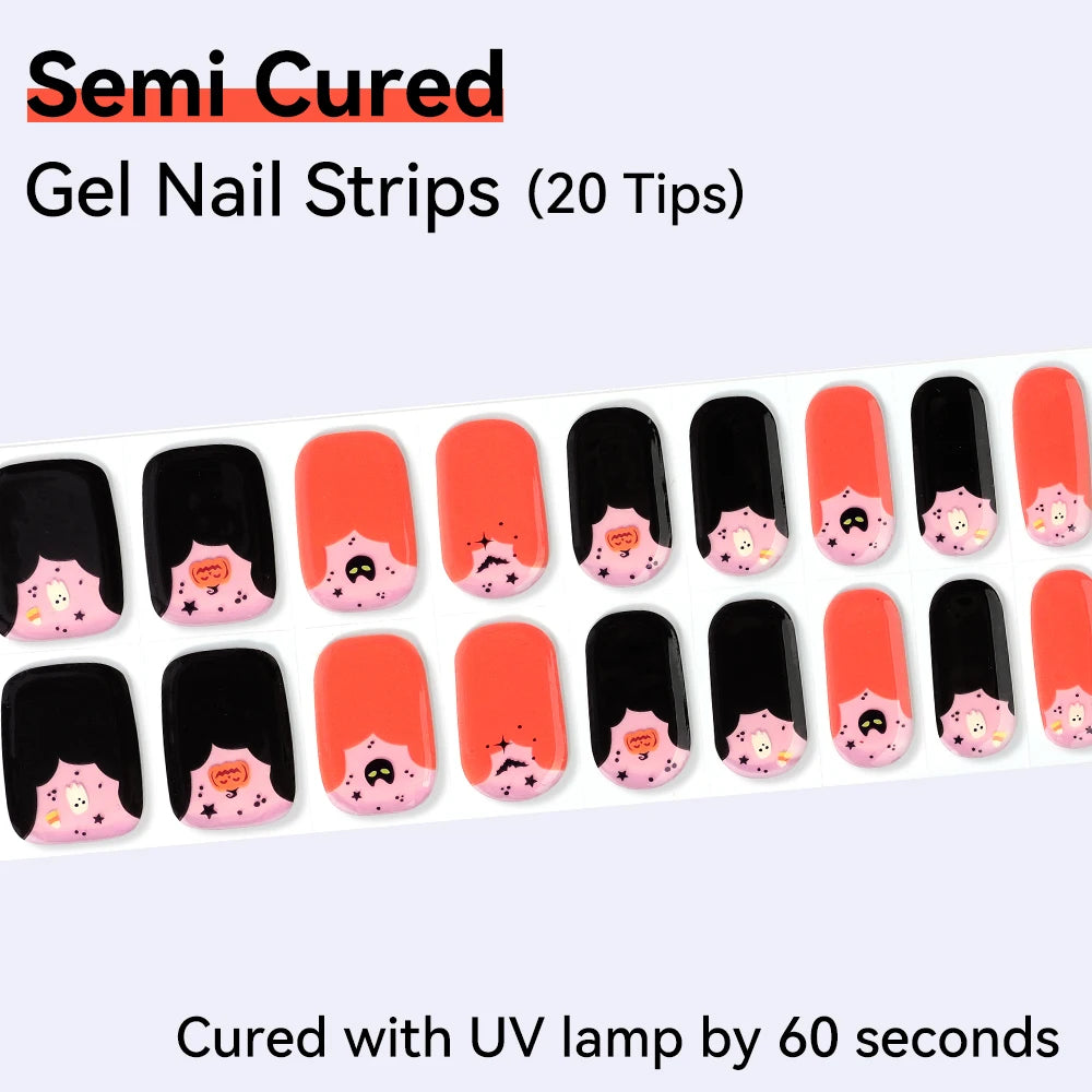 20Tips Semi-cured Gel Nail Sticker Gradient Auroras Polish Wraps Qme NC240236