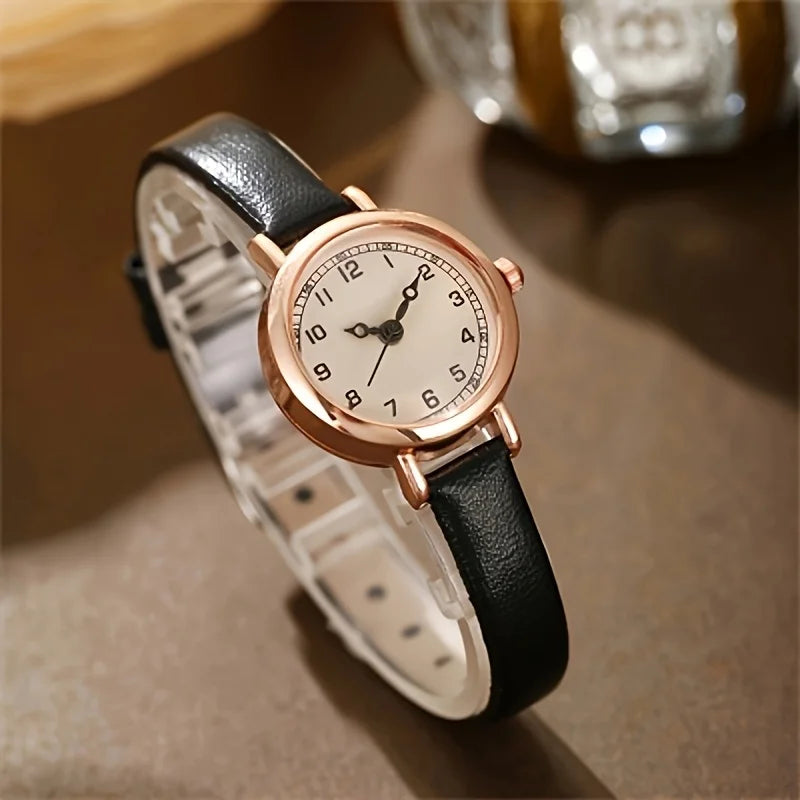 Elegant Small Arabic Dial Women Watches Fashion Leather Band Ladies Quartz Watch Reloj Mujer Girls Clock Gift Qme A-Black