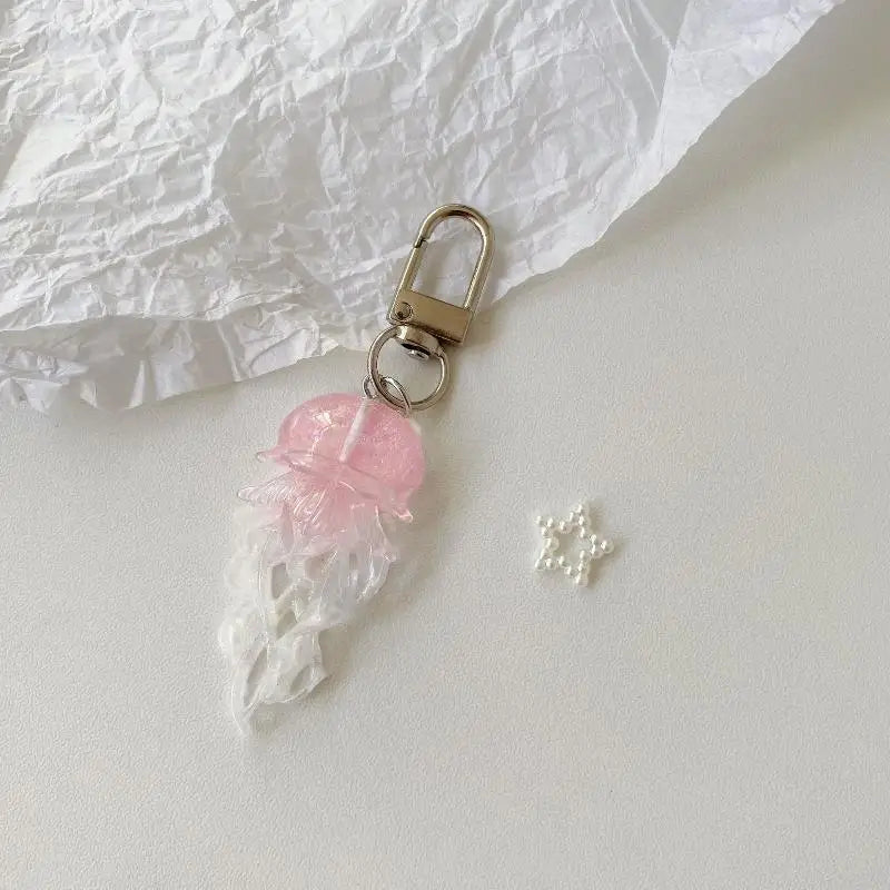 Creative Jelly Color Jellyfish Charm Keychain Y2K Beaded Pendant Phone Chain Car Hanging Decoration Bag Pendants Ornament Gifts Qme A10