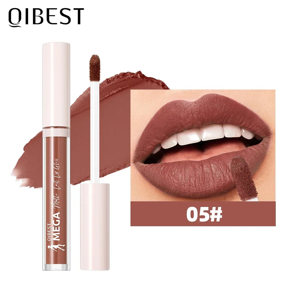 QIBEST New 24 Colors Matte Liquid Lipstick Long lasting Nude Brown Purple Lip tint Non-Stick Sexy Red Lipgloss Waterproof Makeup Qme 05