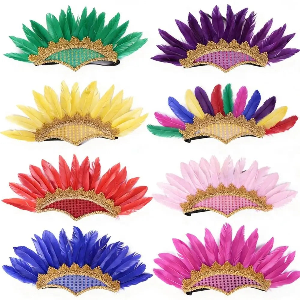 Fashion Adjustable Feather Headdress Head-mounted Colorful Chief Qme