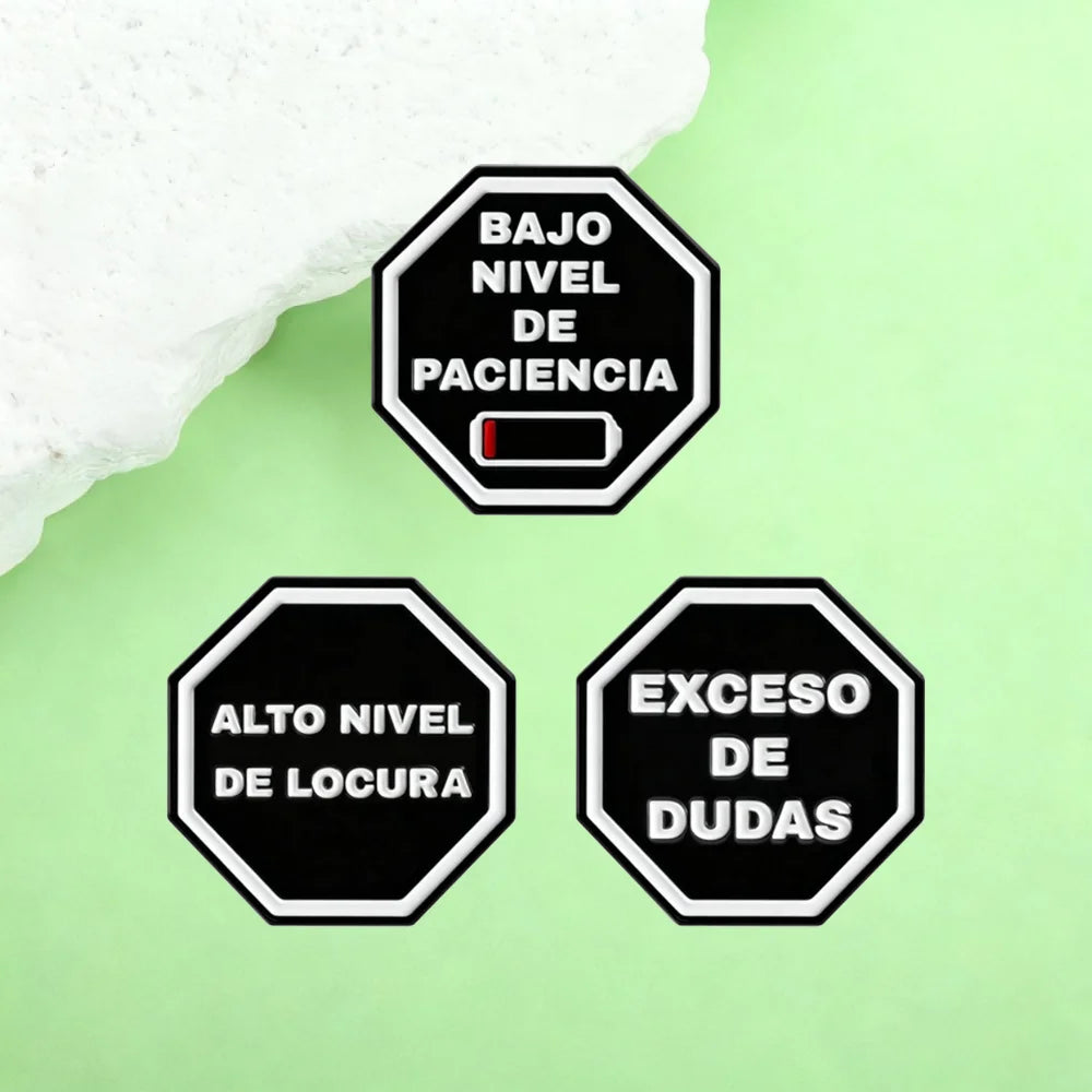 Funny Spanish Enamel Pin Set Exceso De Dudas Brooch Women Empowerment Badge I Need A Drink Pixel Pin For Backpack Clothing Decor Qme