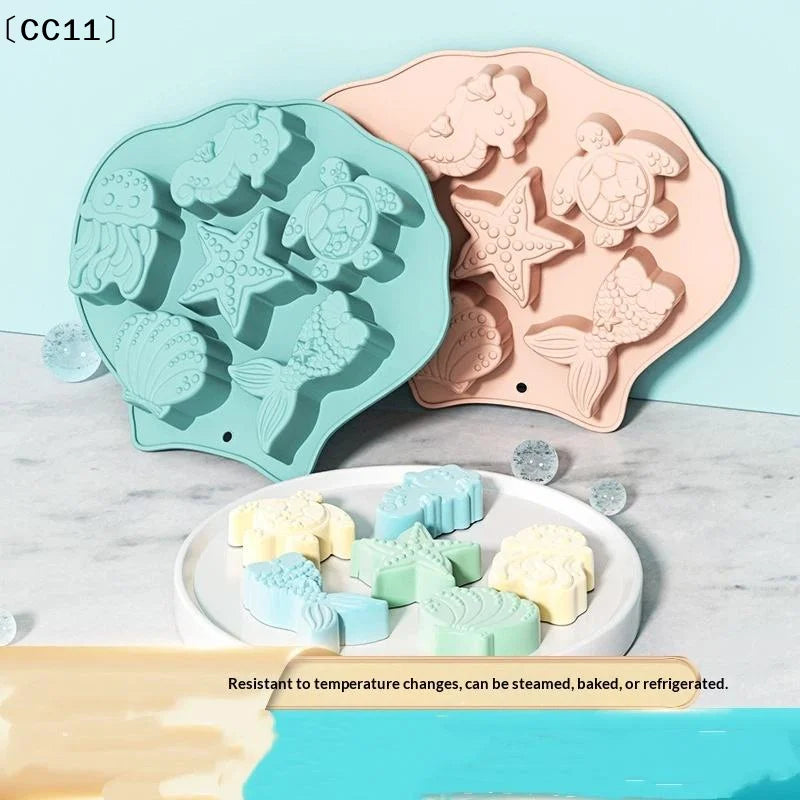 Ocean Fondant Silicone Mold Shells Mermaid Tail Seahorse Starfish Qme