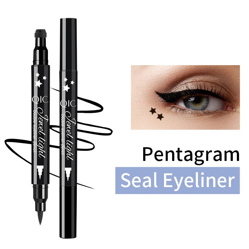 1pcs Liquid Eyeliner Pen Set Dual-Tip Stamps with Black Ink - Includes Heart, Moon, Star Shapes for Eye Makeup, Eyeliner Stamp Qme Q623-1