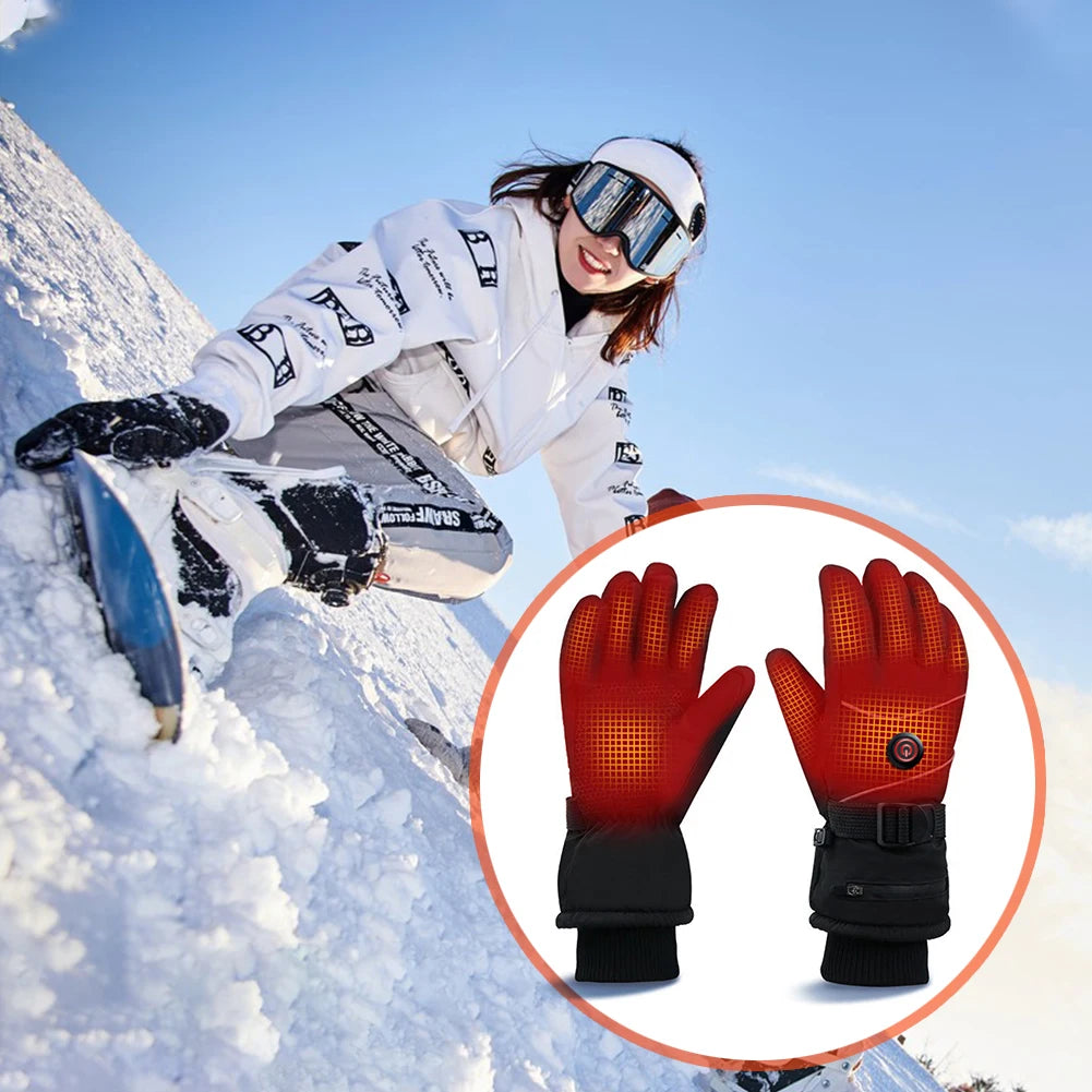 DC Plug in Winter Warm Electric Heated Gloves Heated Gloves Winter Ski Gloves Touch Screen Windproof Heated Gloves for Women Men Qme