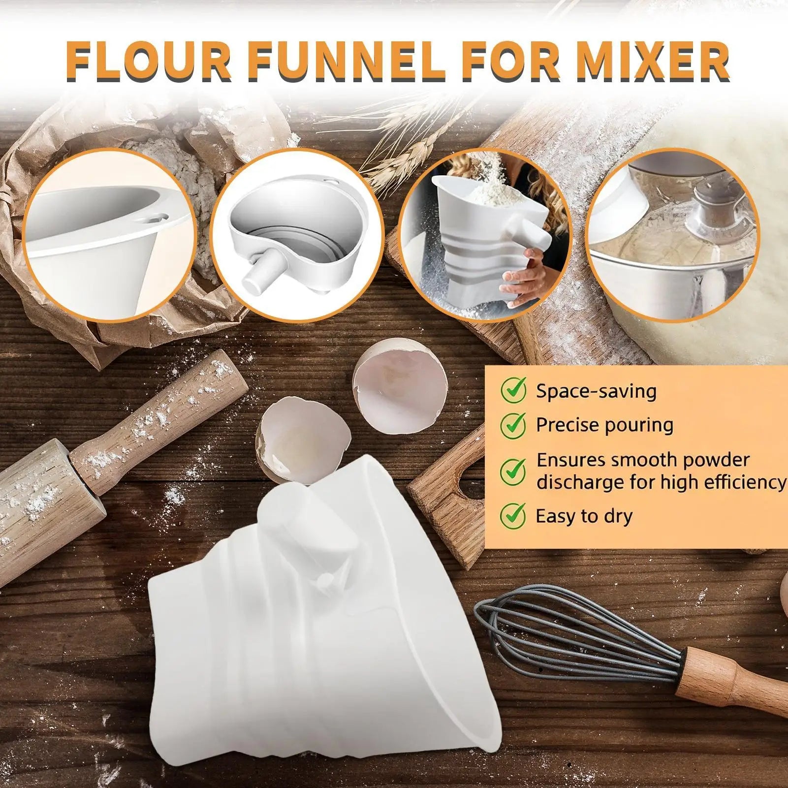 Flour Funnel For Stand Mixer Flour Sugar Pouring Funnel Stand Mixer Attachment For Oil Jam Egg Liquid Water Canning Cooking Qme