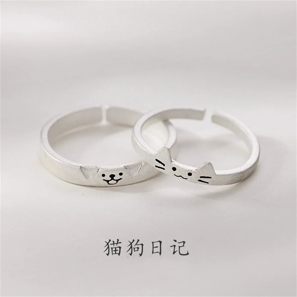 1/2pcs Animal Cute Cat Dog Animal Couple Ring for Women Men Fashion Statement Lover Rings Valentine's Day Party Jewelry Gifts Qme