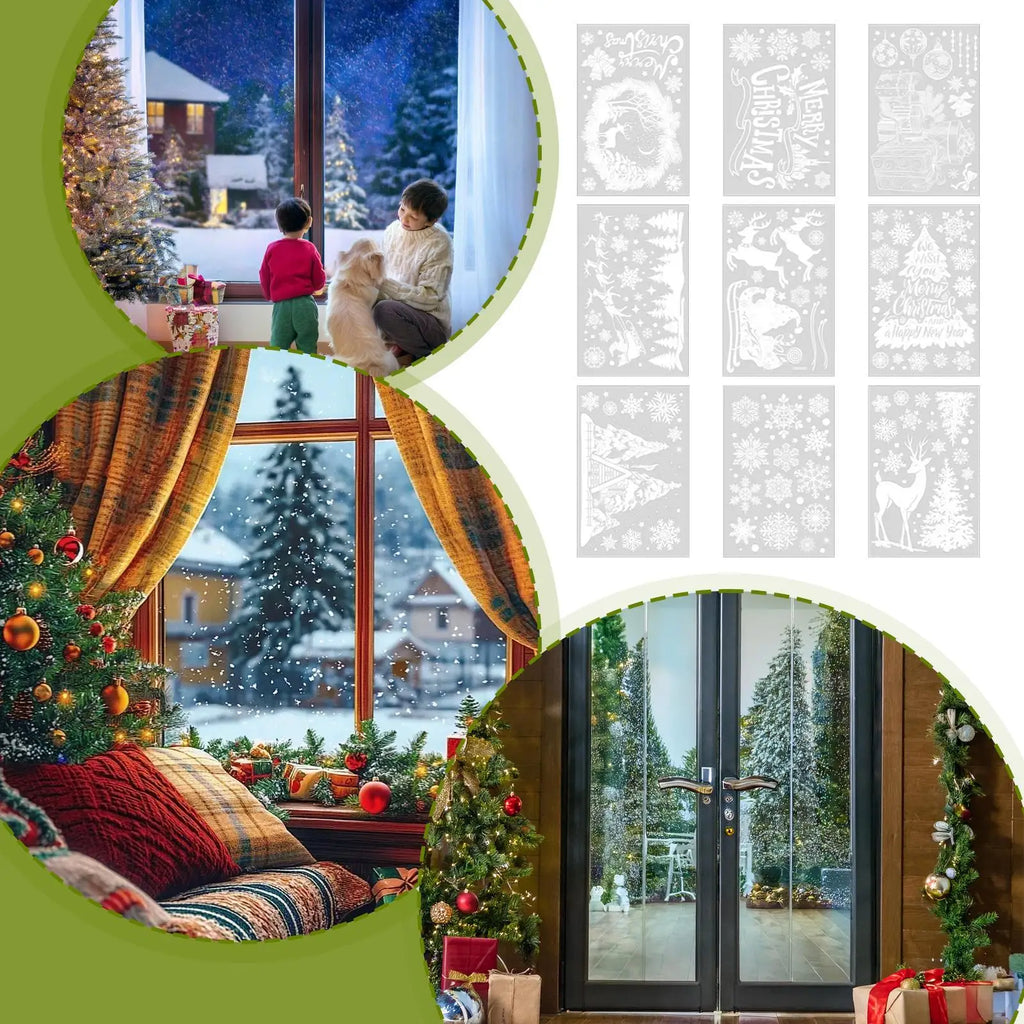 Christmas Window Stickers Glass Clings Decal Mural Pvc 9 Sheets Qme