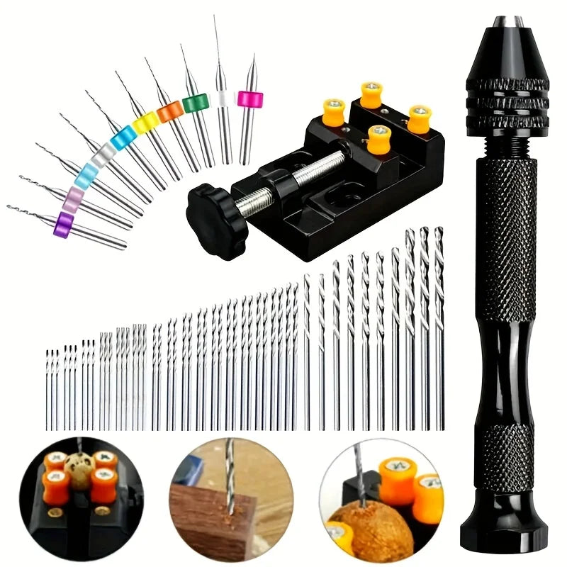 49pcs Ergonomic Aluminum DIY Hand Drill Kit, Featuring a Keyless Chuck And Alloy Drill Bits - Precision Craft Miniature Tools Qme