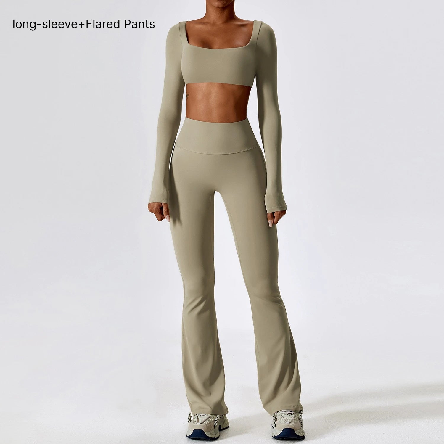 B 2PCS Yoga Suit Sports Set Women Quick-Dry Gym Set Women Tracksuit Running Workout Long Sleeve Sports Shirt Yoga Clothing Qme Top pants Brown S