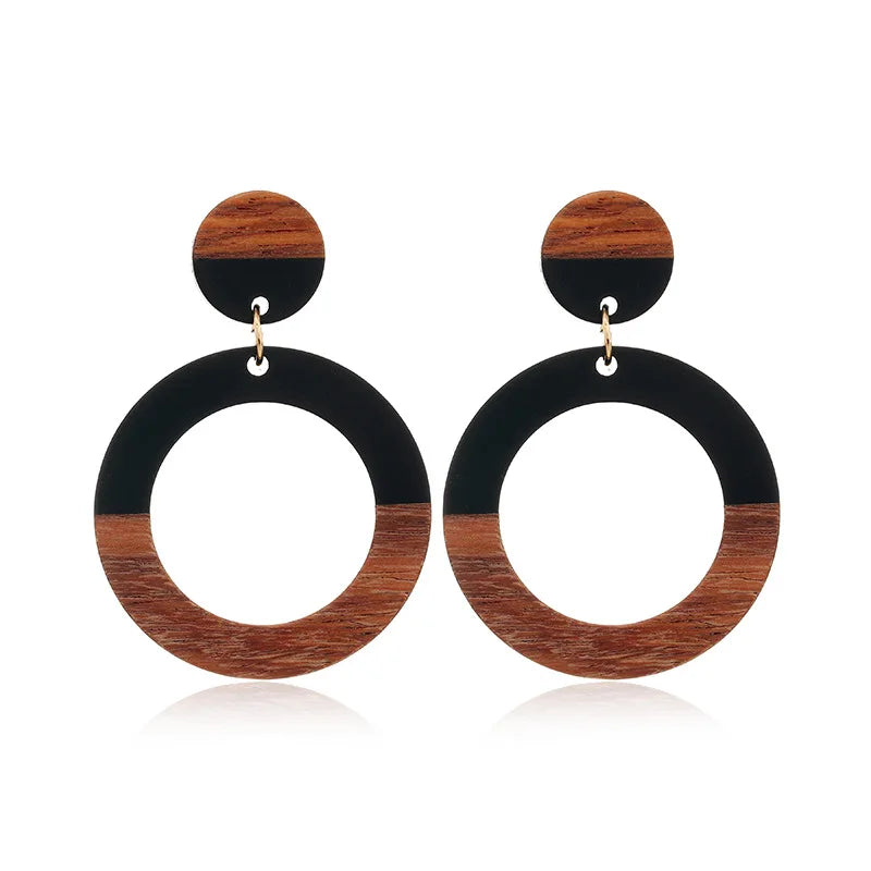 New Personalized Wood Splicing Resin Earrings Simple Round Hollow Dangle Earrings Best Party Wedding Anniversary Jewelry Gift Qme 3