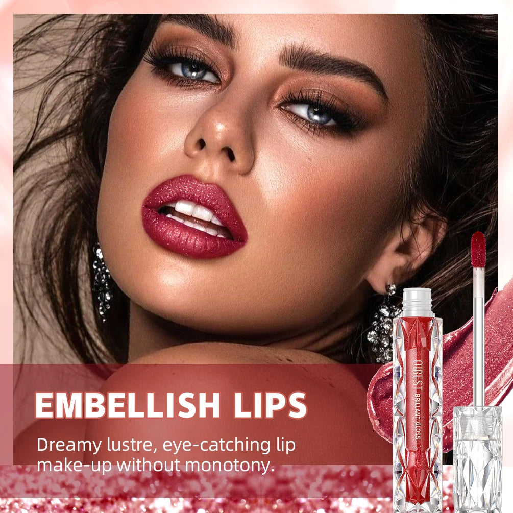 QIBEST Diamond Shiny Lip Gloss Moisturizing Long Lasting Waterproof Glitter Lipstick Lips Makeup Crystal Lip Tint Blam Cosmetic Qme