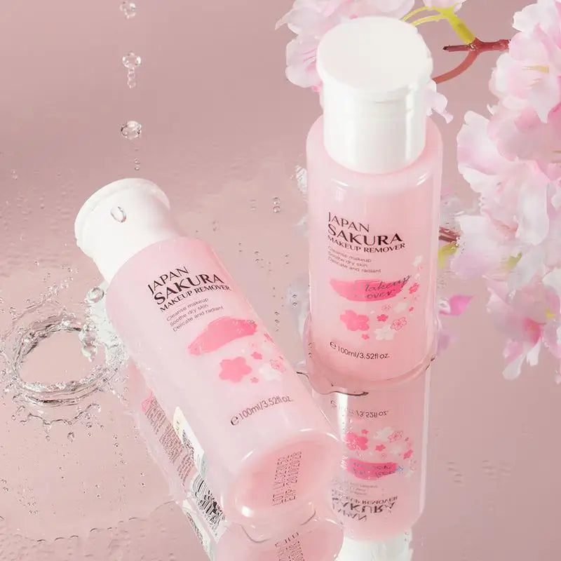 Liquid Makeup Remover 3 in 1 Sakura Facial Cleanser & Makeup Remover Gentle Exfoliation for Eye Lip & Face Makeup Gentle Qme