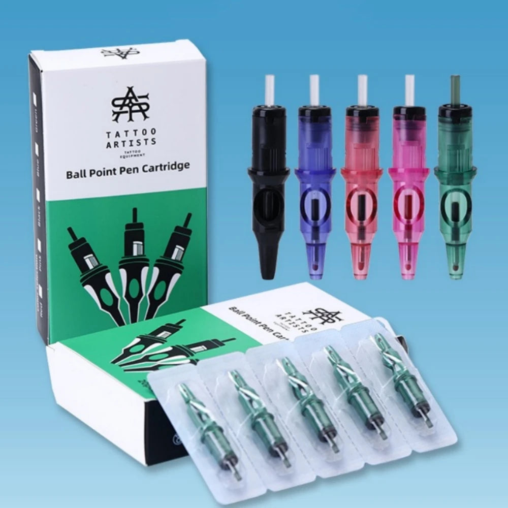 New Ball Point Pen Tattoo Cartridge Needles 5 Colors Practice Needles Drawing For Motor Tattoo Pen Grip Cartridge Supplies Qme