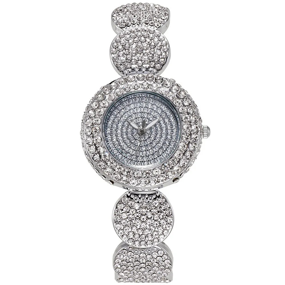 Fashion Pattern Diamond Ladies Watch for women Quartz Women's Watch Girls Lady Clock Bracelet Chains Free Shipping Ladies Dress Qme Silver