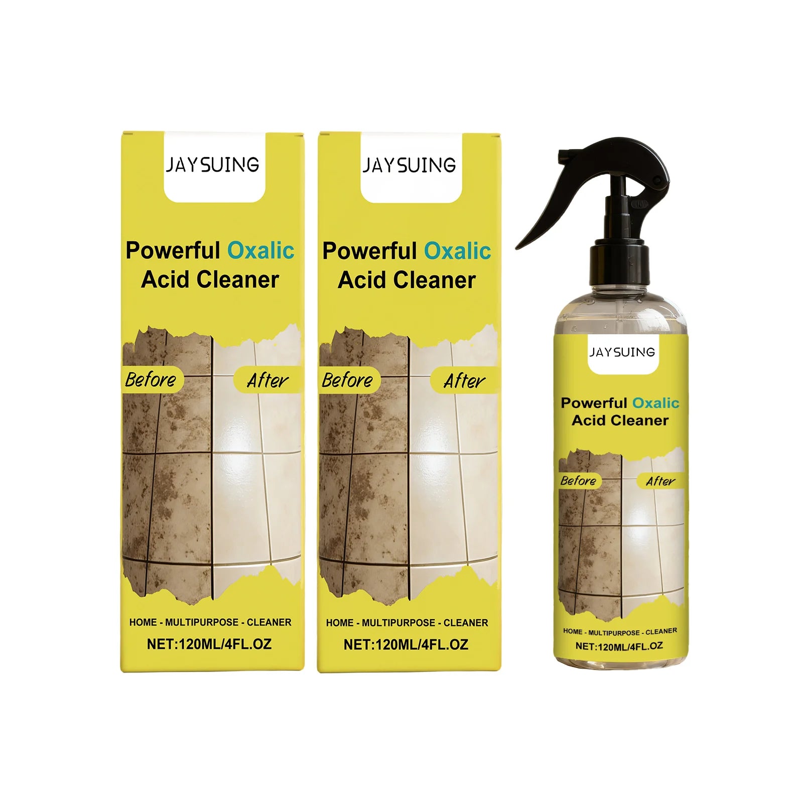 Jaysuing Powerful Oxalic Acid Cleaning Spray Remove Limescale & Stain Reduce Sediment Easy to Use Multi-purpose Bathroom Cleaner Qme 2 x 120ml Boxed