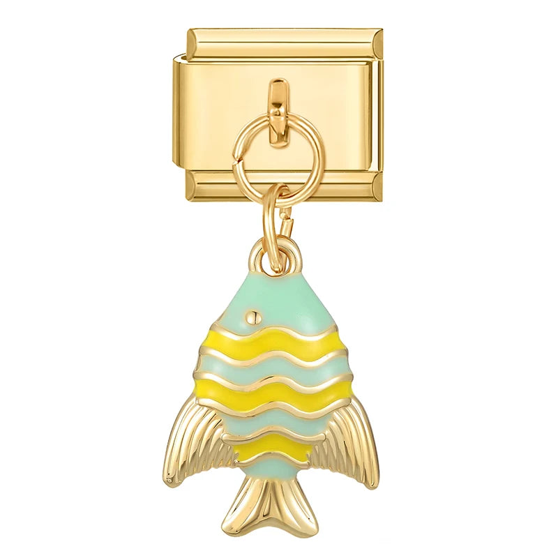 2025 Women Gift Fish Dolphin Fruits Mushroom Italian Charms Links Beads Fit 9mm Stainless Steel Modular Modular Bracelet Jewelry Qme Style 7