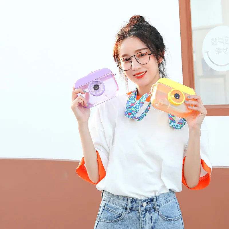 Cute Camera Shaped Kids Plastic Sippy Cup Strap Portable Outdoor Qme