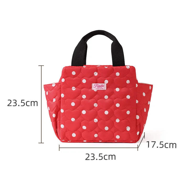 B Large Capacity Insulated Lunch Bag Portable Fashion Thermal Cooler Tote For Office Commuting Picnic Outdoor Daily Use Qme Red polka dot