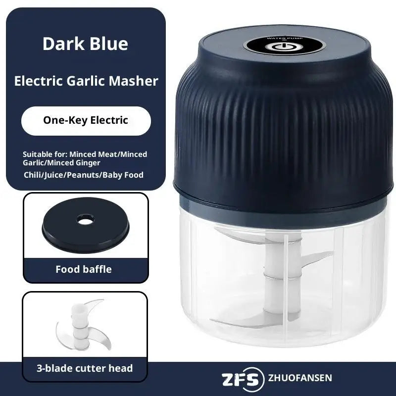 Portable Electric Garlic Masher Mini Food Vegetable Chili Meat Qme Blue 3 Blade