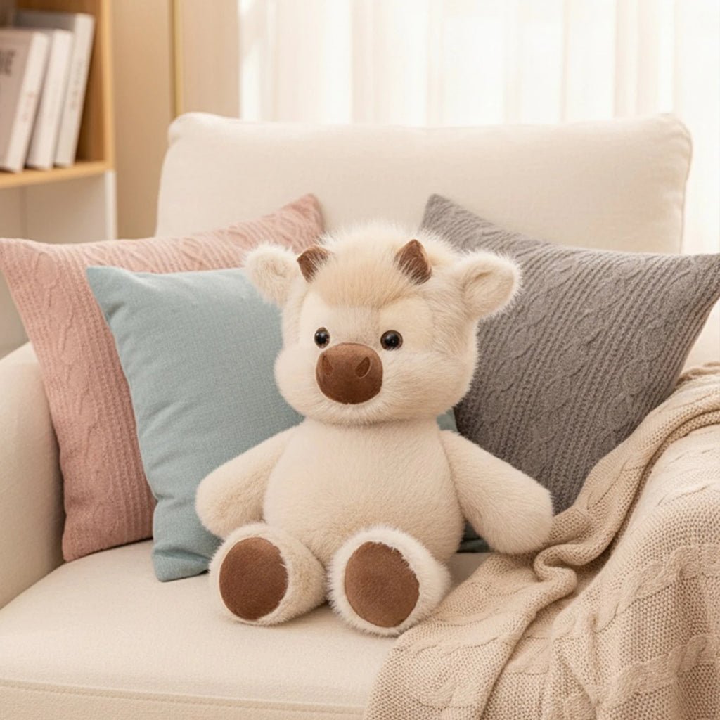 Adorable Highland Cattle Plush Toy 45cm Huggable Running Cow Stuffed Animal Made with Premium Soft Fabric, Soothing Companion Qme