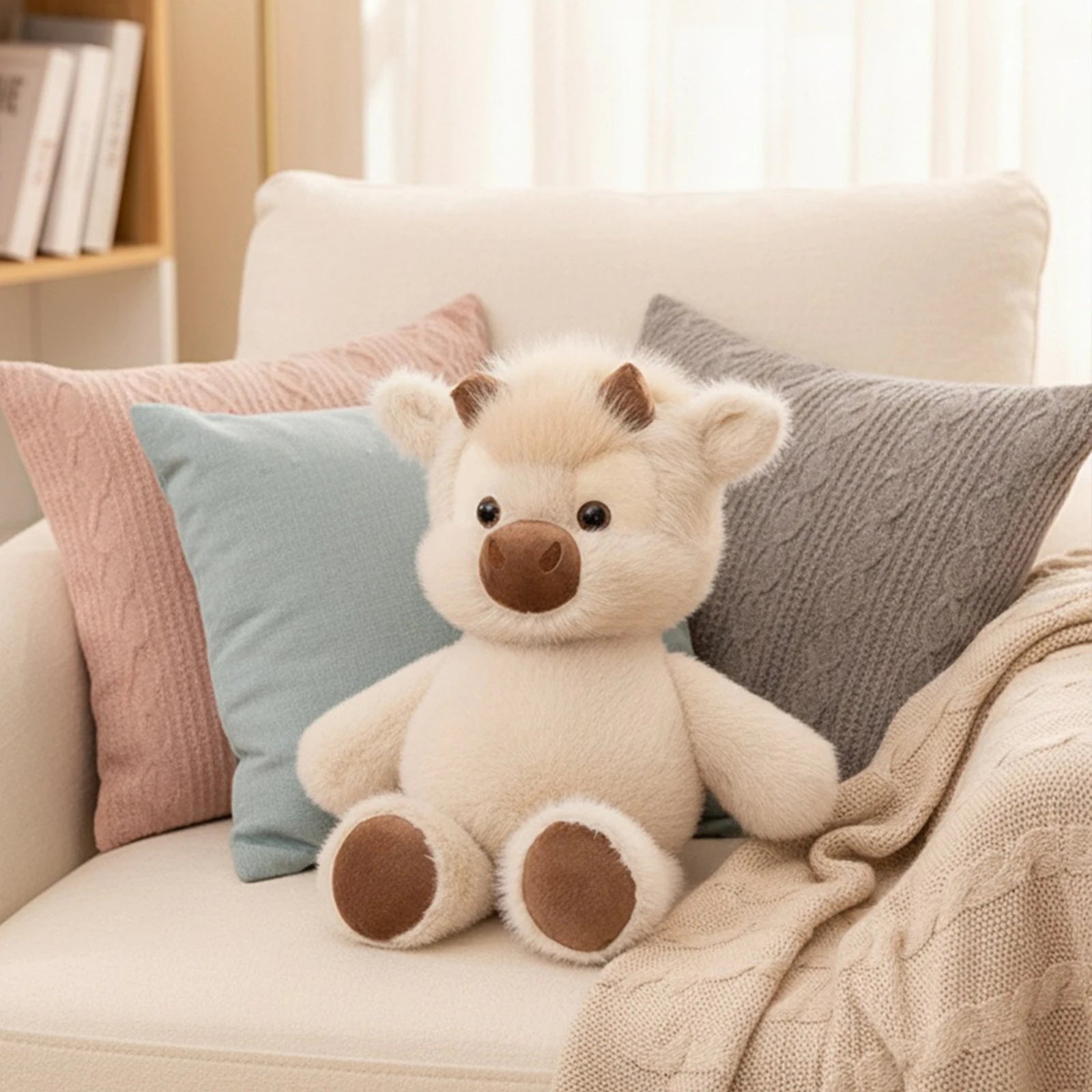 Adorable Highland Cattle Plush Toy 45cm Huggable Running Cow Stuffed Animal Made with Premium Soft Fabric, Soothing Companion Qme