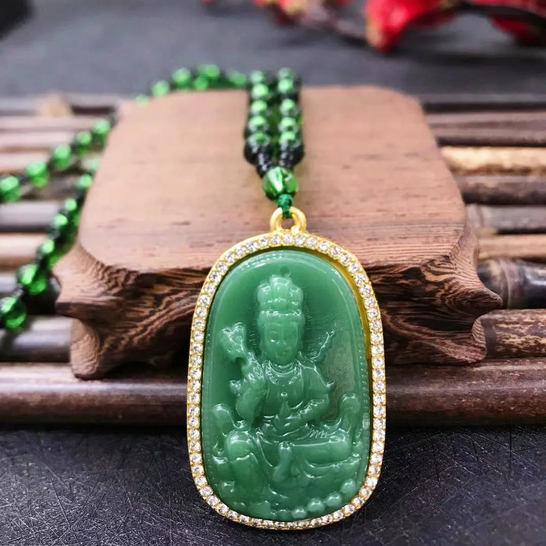 NEW Green Jade Buddha Pendant Necklaces Women Amulet Chinese Style Maitreya Necklace Jewelry New Sweater Style Drop Wholesale Qme guanyin