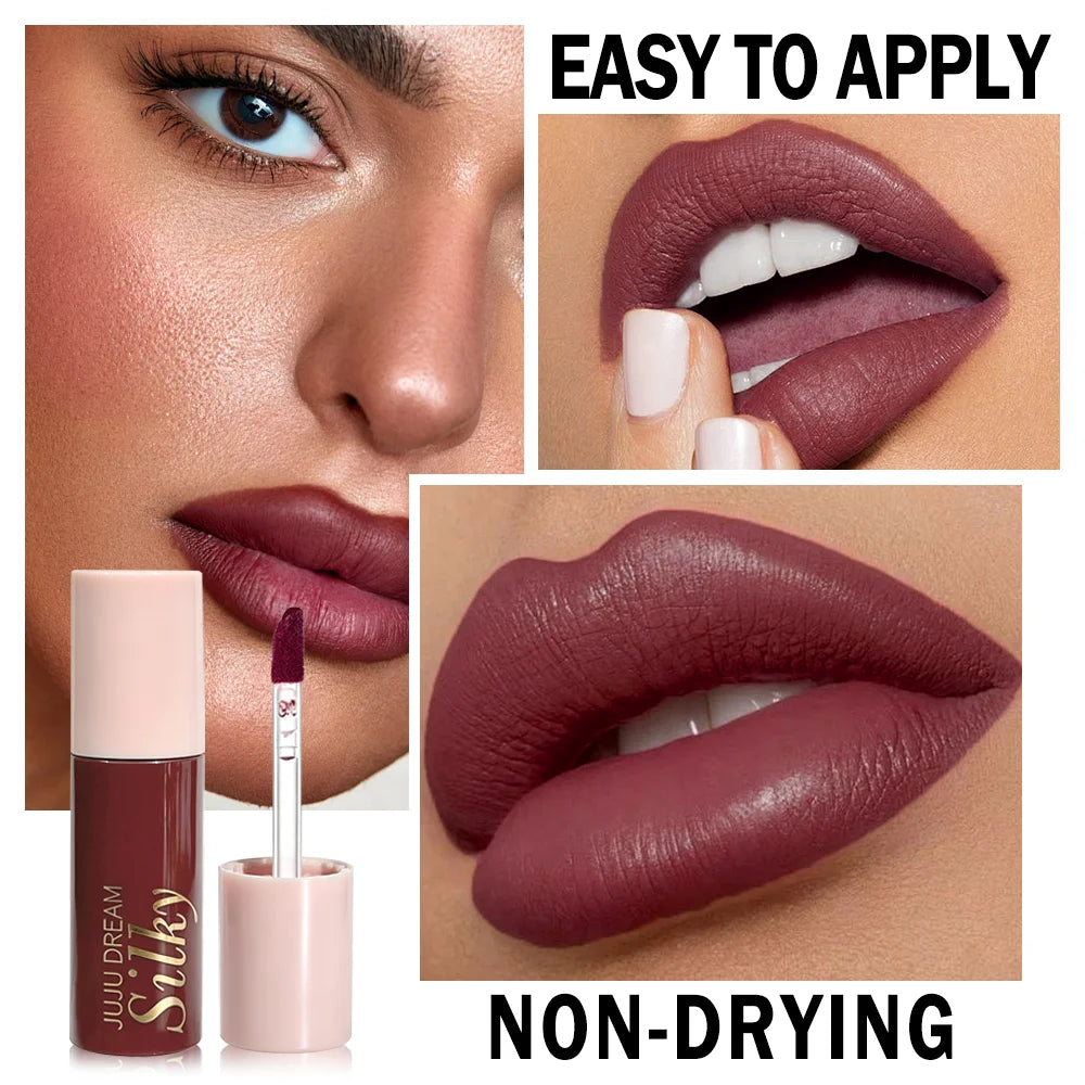 Waterproof Wine Red Matte Lip Gloss Long Lasting Velvet Lipstick Qme