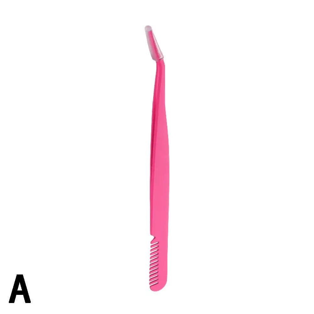 Eyelash Tweezers Steel Eyelash Extension Tweezer with Comb False Lash Application Tool for Girls Women Beginner Makeup Qme pink China