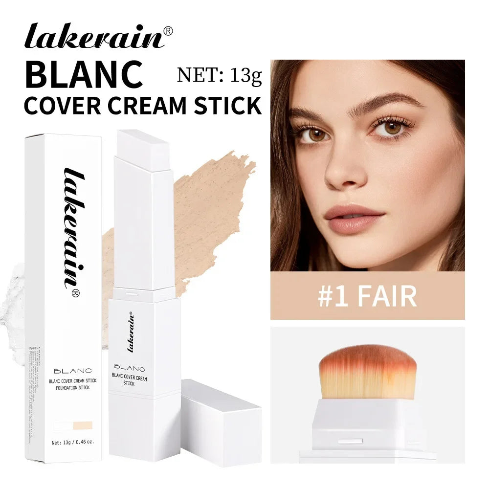 Dual-Ended White Color Changing Foundation Stick With Brush Makeup Smoothly Blending Moisturizing Brightening For All Skin Type Qme 01 Fair