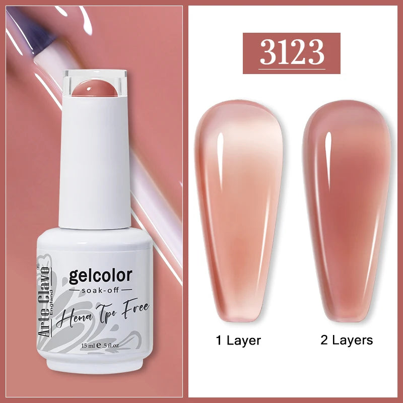 Arte Clavo Jelly Transparent Gel Nail Polish Summer Nude Pink Semi Qme 3123