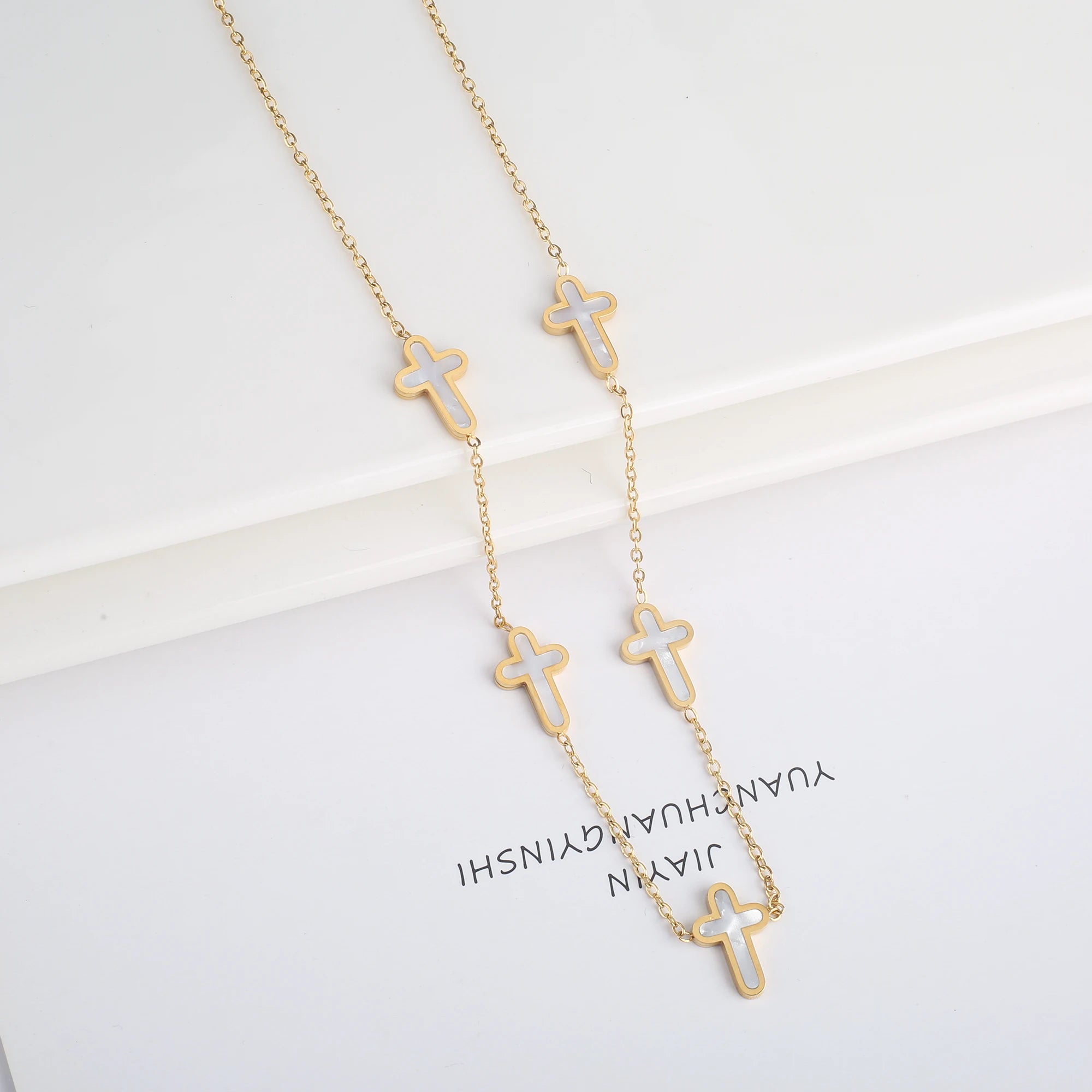 INS Hot Sale Charms Stainless Steel Shell Cross Necklace Jewelry Set Bracelet Earrings Luxury for Party Daily Wear Jewelry Gift Qme Necklaces 5