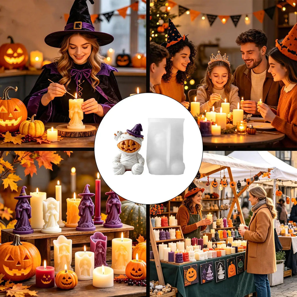 Halloween Candle Molds Cute Pumpkin Bear Reusable DIY Easy Release Qme