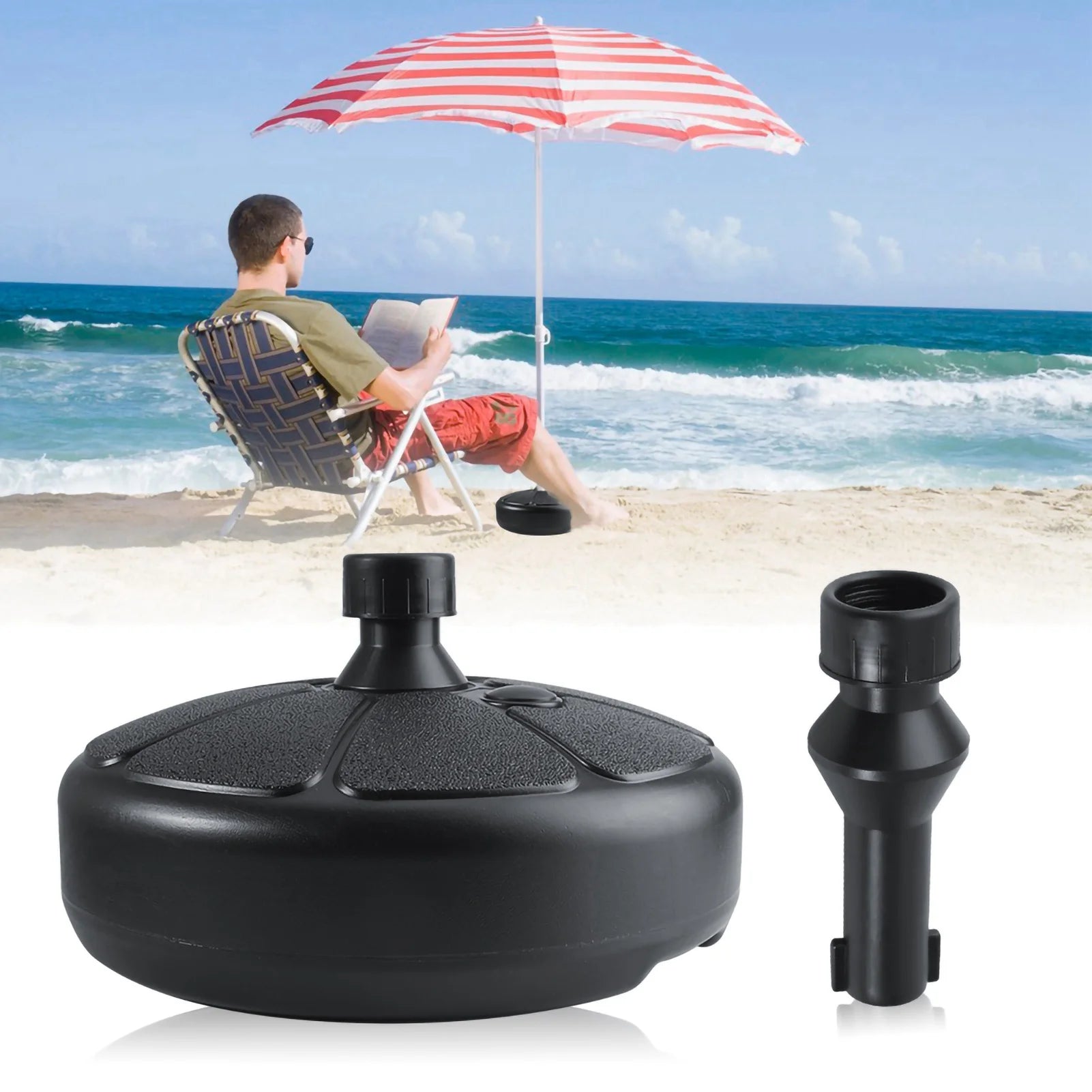 Fillable Umbrella Base Stand Round Plastic Water Sand Filled Patio Garden Umbrella Holder Outdoor Patio Umbrella Stand Qme