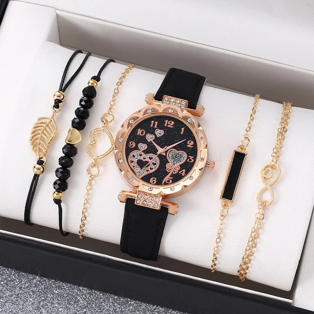 Fashionable and minimalist belt watch for women, casual student quartz women's watch manufacturer, 1pcs and set Qme 6pcs