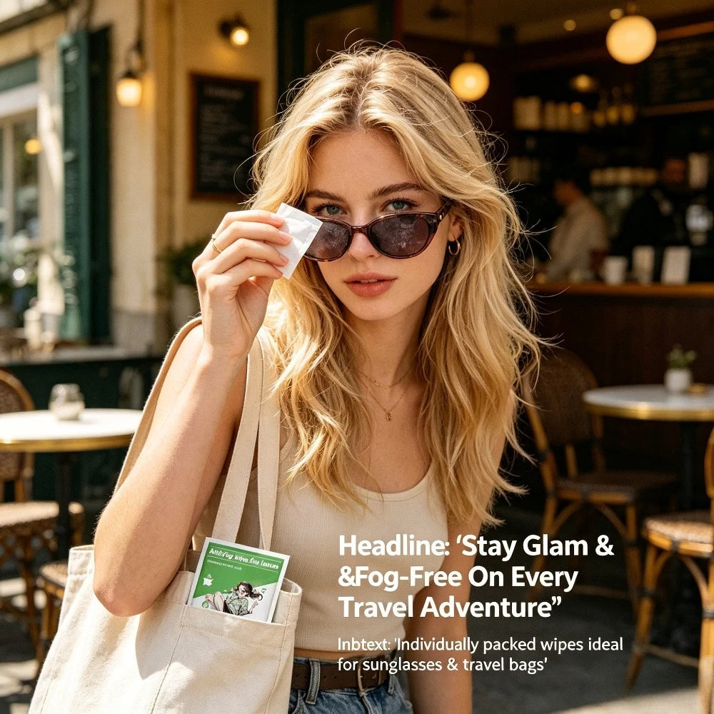 Portable anti-fog lens wipes: clear vision for cycling and travel, long-lasting anti-fog without blurring, streak-free wiping. Qme
