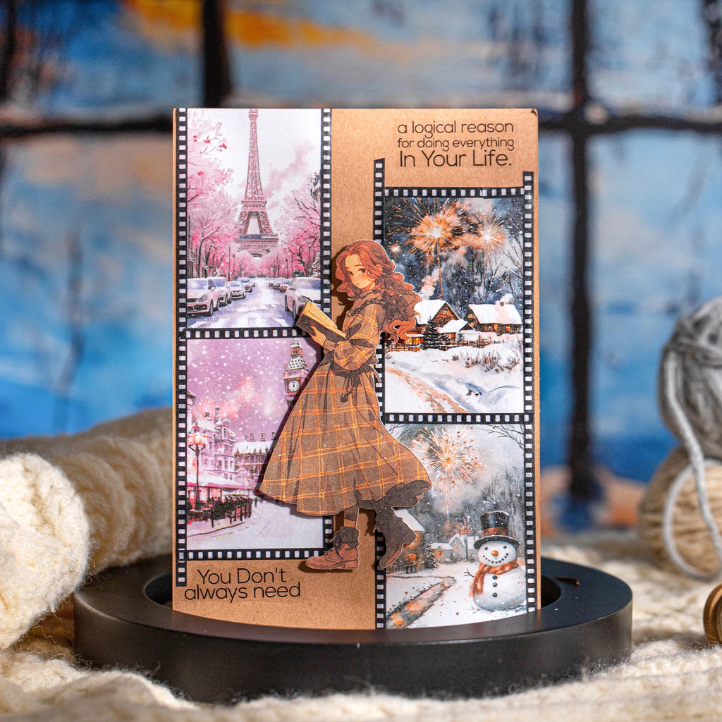 50 Sheets Winter Scenery Landscape Background Stickers for DIY Craft Scrapbook Guitar Phone Case Notebook Decoration Qme