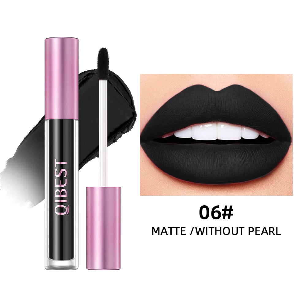 QIBEST Glitter Pearlescent Lipgloss Moisturizing Lasting Non-Stick Cup Shimmer Shiny Liquid Lipsticks Black Purple Lip Tint Qme 06 Matte