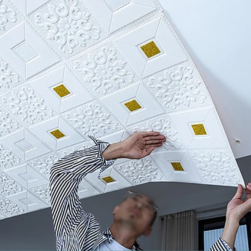 10Pcs 70x70cm Big Size Ceiling Wallpaper 3D Brick Waterproof Wall Stickers Foam Self-Adchive Wall Decoration Qme