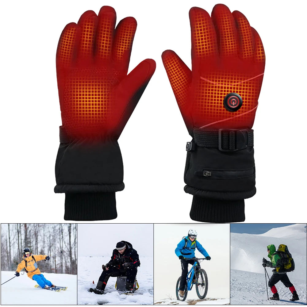 DC Plug in Winter Warm Electric Heated Gloves Heated Gloves Winter Ski Gloves Touch Screen Windproof Heated Gloves for Women Men Qme
