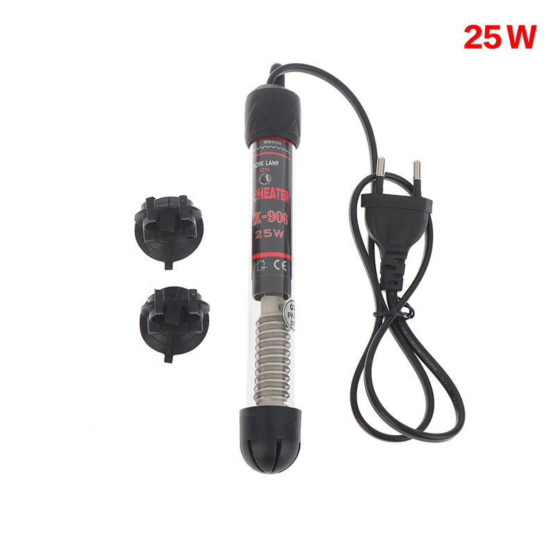 EU Plug Adjustable Temperature Thermostat Heater Rod Glass Aquarium Heater 25-300W Submersible Fish Tank Water Heating Rod Qme EU 25W