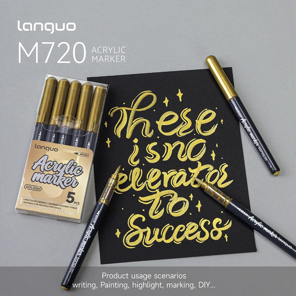 5 Count High Gloss Liquid Acrylic Permanent Marker,Black/White/Gold/Silver, Waterproof, for DIY Craft Painting Multi-Surface Qme