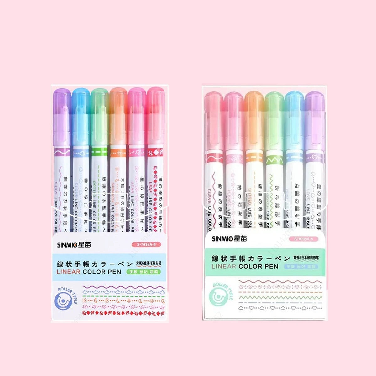 6-24pcs/set Flower Line Shape Highlighter Pen Roller Tip Curve Liner Marker Kawaii Stationery School Office Supplies Qme blue and green