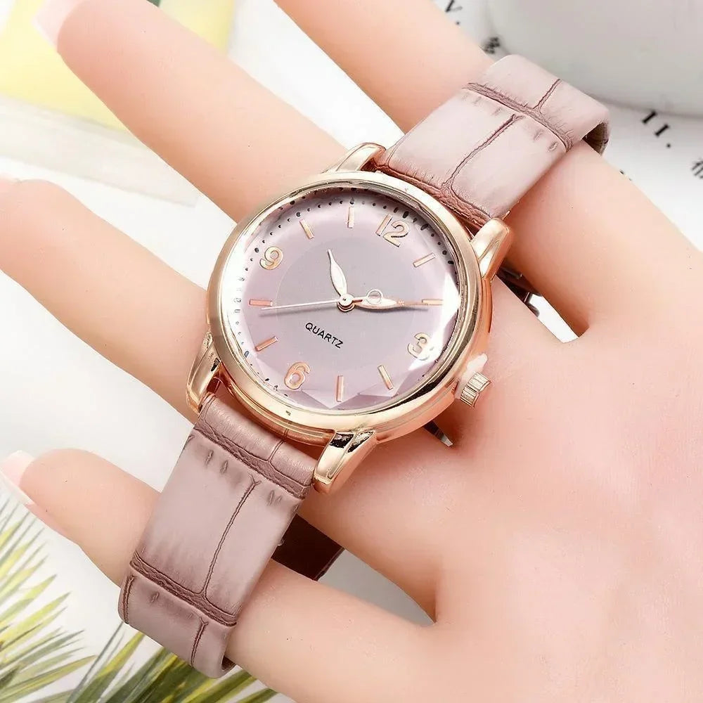 Leather Strap Ladies Watch Polygon Glass Luxury Women clocks Dial Quartz Creative Fashion Quartz Watch Qme