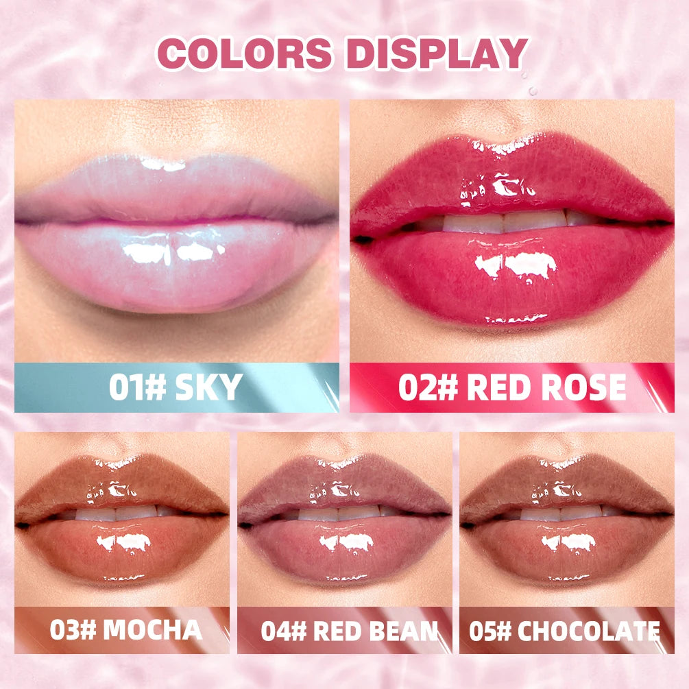 QIBEST Mirror Pearl Jelly Lipgloss Moisturizing Lasting Lipstick Hydrating Lightweight Lip Glaze Watery Crystal Lip Tint Makeup Qme