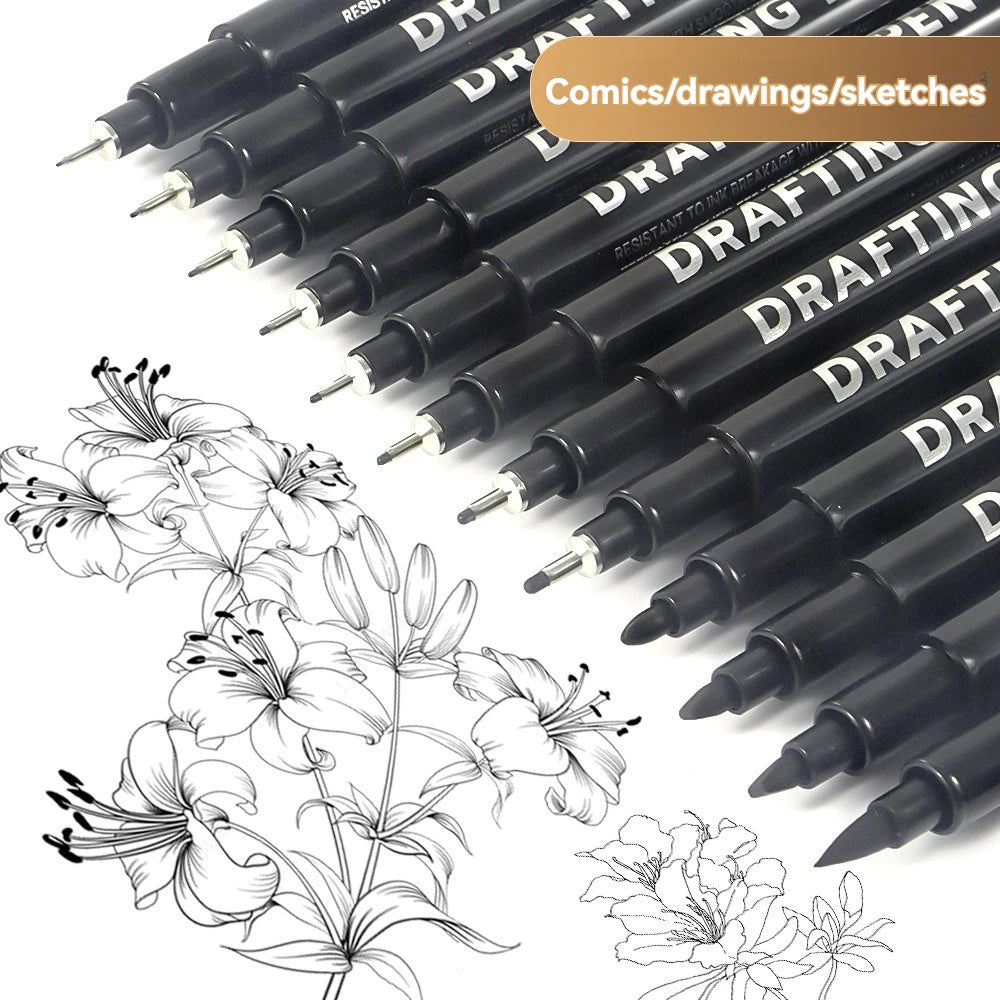 12Pcs Art Manga Outlining Pen Pigment Liner Micron Pen Black Marker for Artist Illustration,Sketching,Anime Technical Drawing Qme