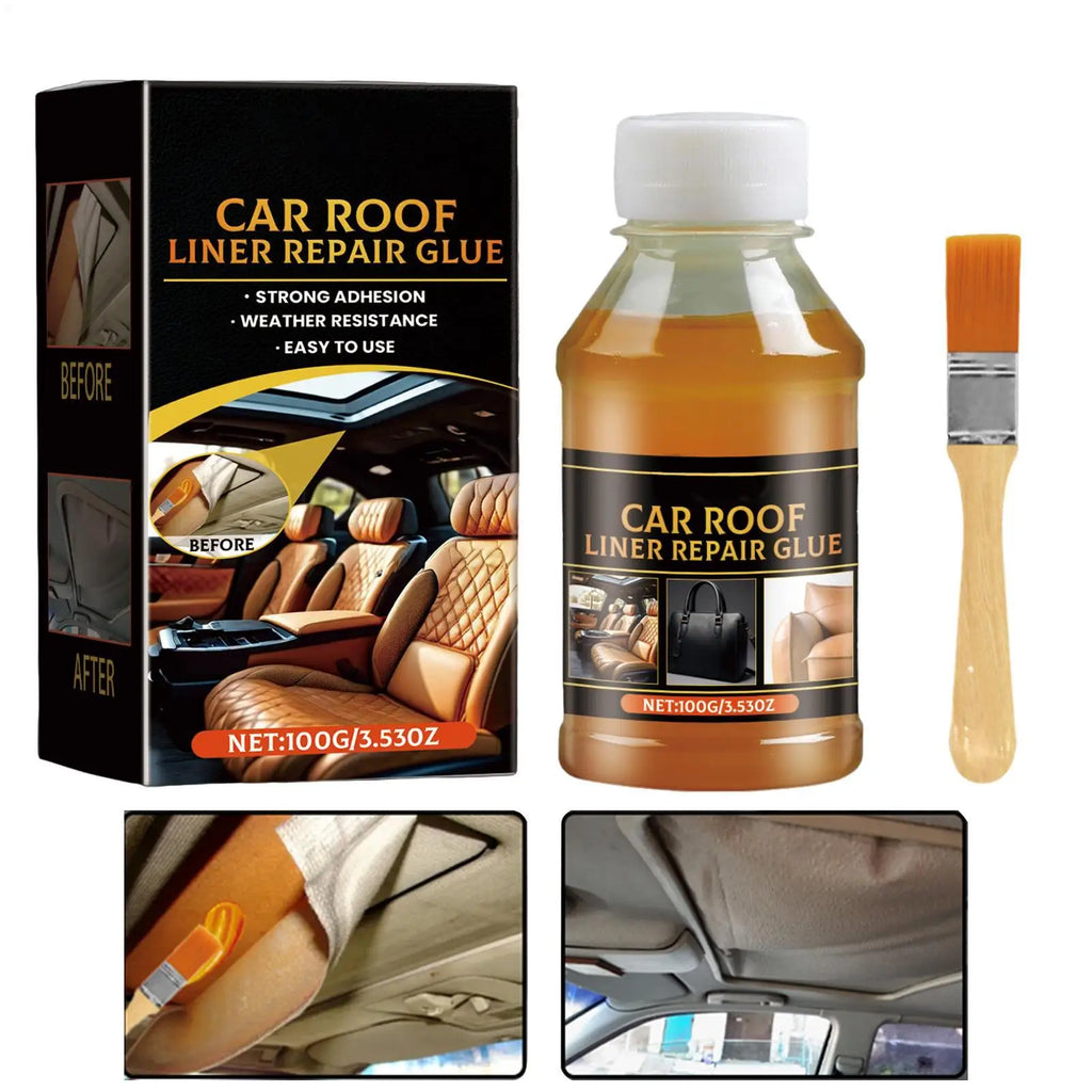 Headliner Glue 100g Car Roof Interior Glue Strong Adhesive with Brush Inside Repair for Leather Polyester Sponge Canvas Qme