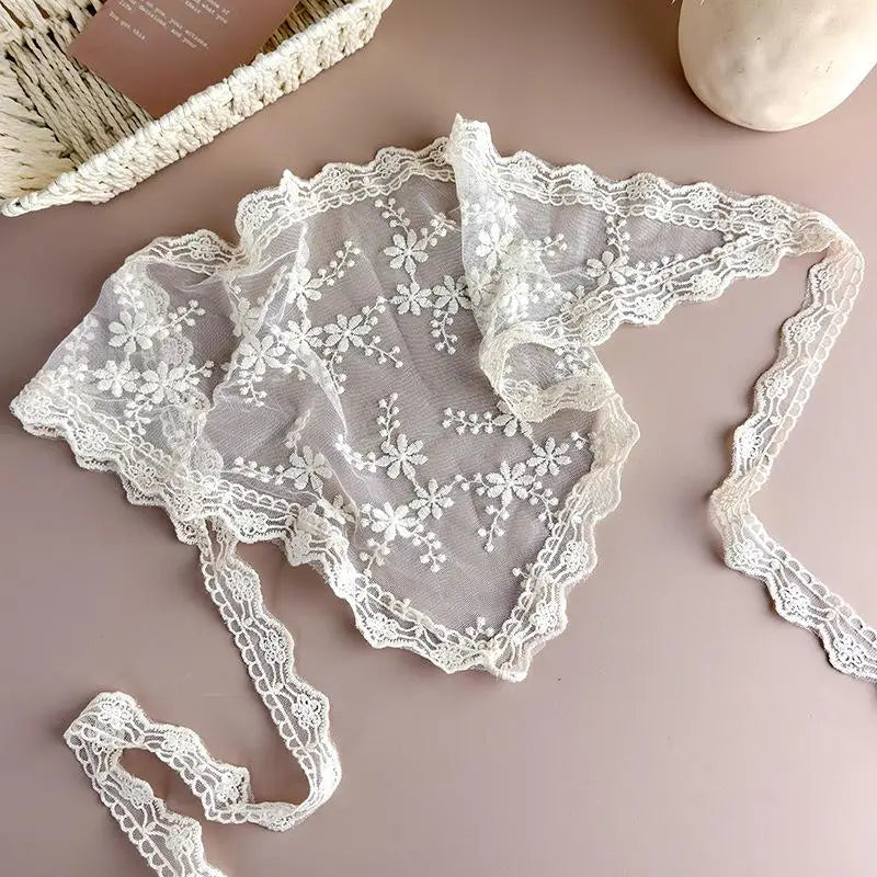 Vintage Boho Lace Trim Triangle Headscarf Multi-functional Qme A4